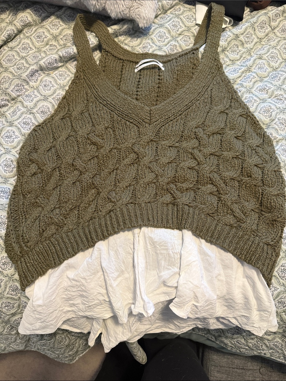 Mauve Olive Green Cable Knit Cropped Tank